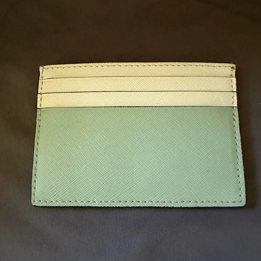 kate spade Two-Tone Mint and Cream Leather Card Holder